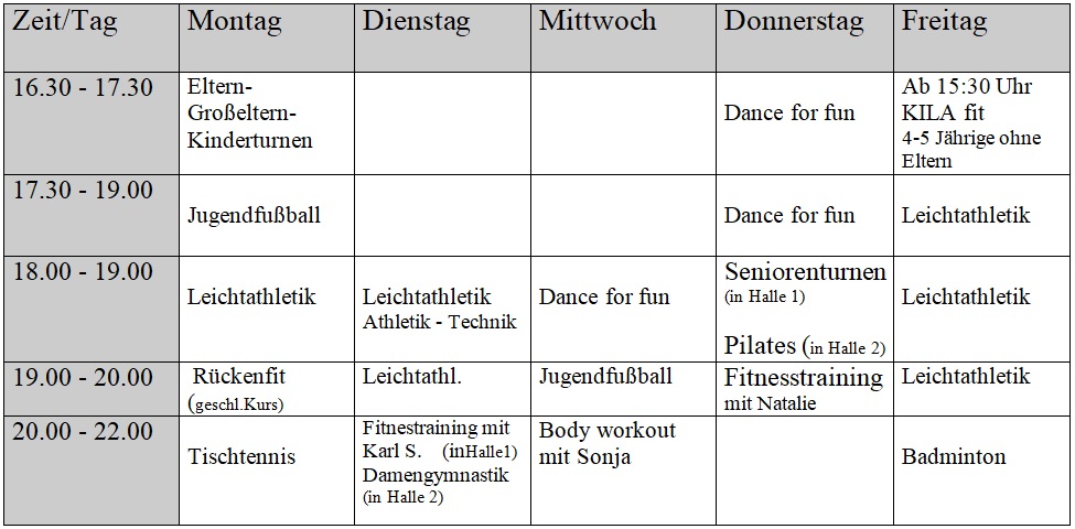 TSV Indoor Angebot - Hallenzeiten